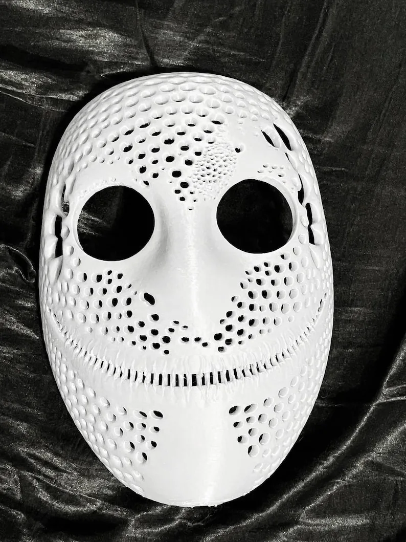 Front real product photo of the white trypophobia hole face mask