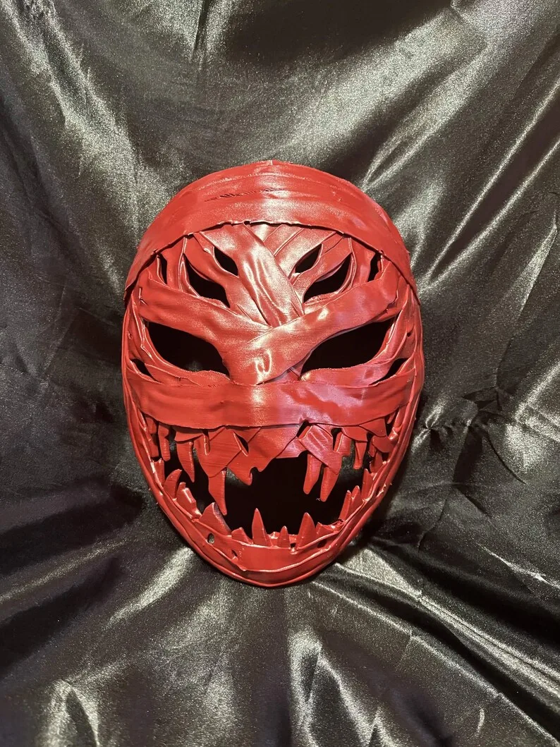 Real product photo of the red lich mummy horror mask