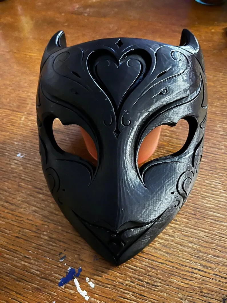 Front real product photo of the black Valentine devil mask